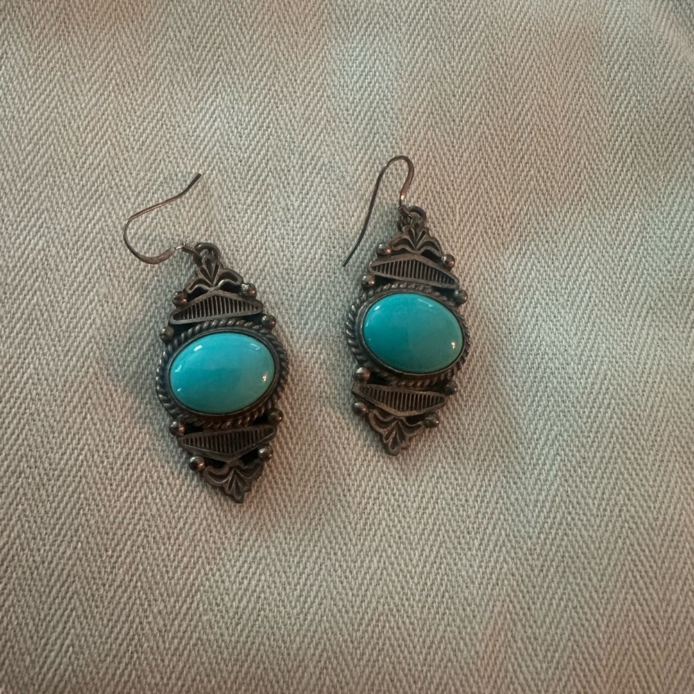 Turquoise Silver Dangle Earrings